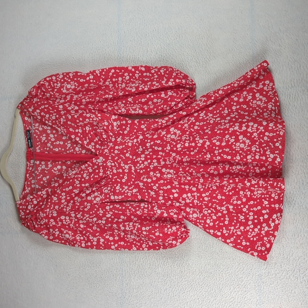 SHEIN Women's Red & White Floral V Neck Long Sleeve Mini Dress Size S